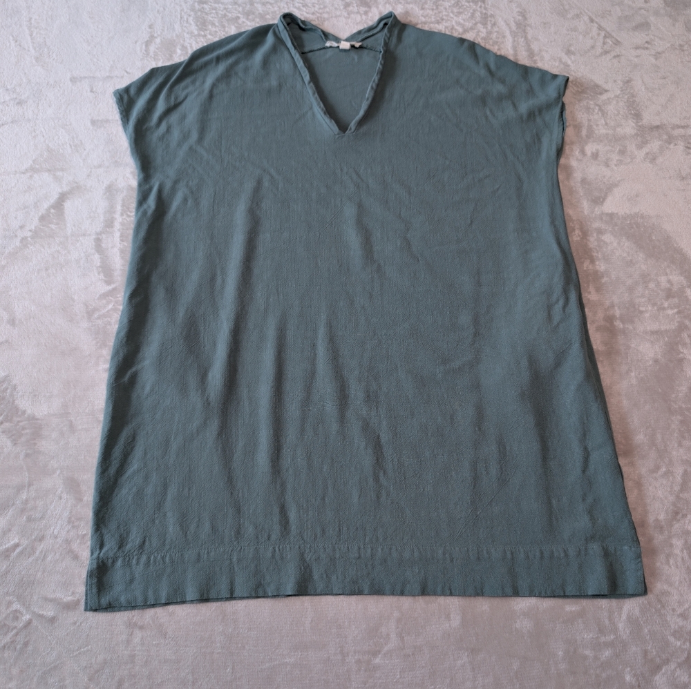 Linen Blend V Neck Dolman Sleeve Tunic Dress Teal Coastal Boho Seafoam Green M - Picture 10 of 13